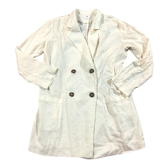 LPA Double Breasted Jacket in White Linen Button Front Blazer Dress Sz S NEW - Picture 3 of 6